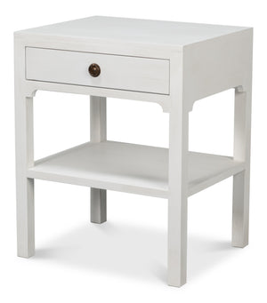 Sarreid Windy Single Drawer Side Table - Elegant Tulip Wood Design With Chic Cortina White Finish For Any Room White  53980