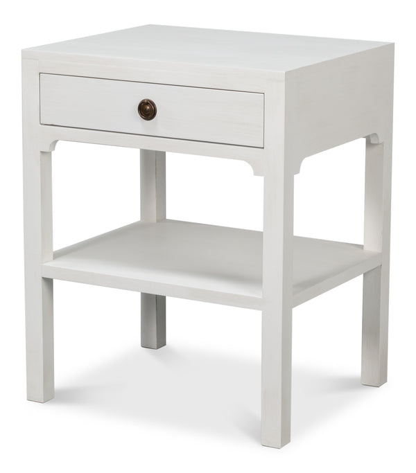 Sarreid Windy Single Drawer Side Table - Elegant Tulip Wood Design With Chic Cortina White Finish For Any Room White  53980