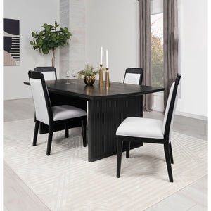 English Elm Mason 5-Piece Dining Set With Extension Leaf - Modern Black Wood Finish & White Upholstered Chairs B062S01121