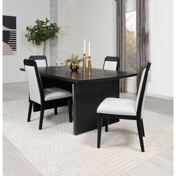 English Elm Mason 5-Piece Dining Set With Extension Leaf - Modern Black Wood Finish & White Upholstered Chairs B062S01121