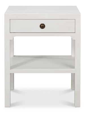 Sarreid Windy Single Drawer Side Table - Elegant Tulip Wood Design With Chic Cortina White Finish For Any Room White  53980