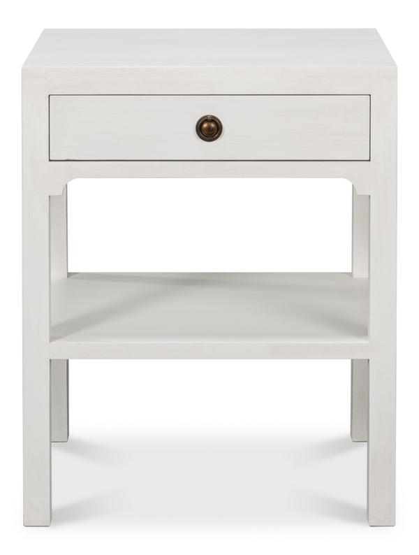 Sarreid Windy Single Drawer Side Table - Elegant Tulip Wood Design With Chic Cortina White Finish For Any Room White  53980