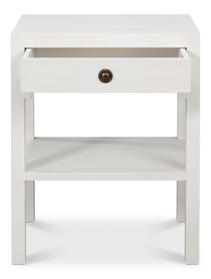 Sarreid Windy Single Drawer Side Table - Elegant Tulip Wood Design With Chic Cortina White Finish For Any Room White  53980
