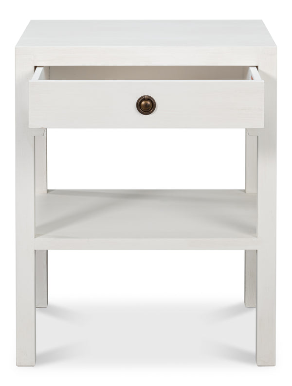 Sarreid Windy Single Drawer Side Table - Elegant Tulip Wood Design With Chic Cortina White Finish For Any Room White  53980