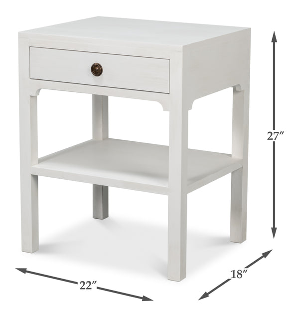 Sarreid Windy Single Drawer Side Table - Elegant Tulip Wood Design With Chic Cortina White Finish For Any Room White  53980
