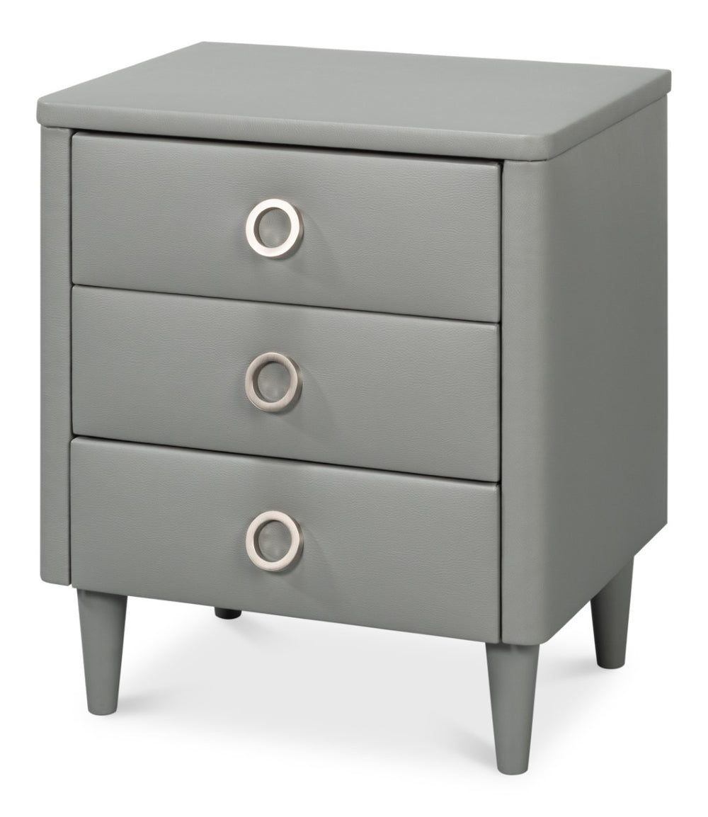 Sarreid Avvolto Modern Three Drawer Night Stand With Soft Close Drawers And Stylish Silver Handles Grey  53985