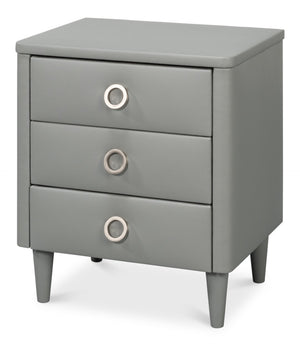 Sarreid Avvolto Modern Three Drawer Night Stand With Soft Close Drawers And Stylish Silver Handles Grey  53985
