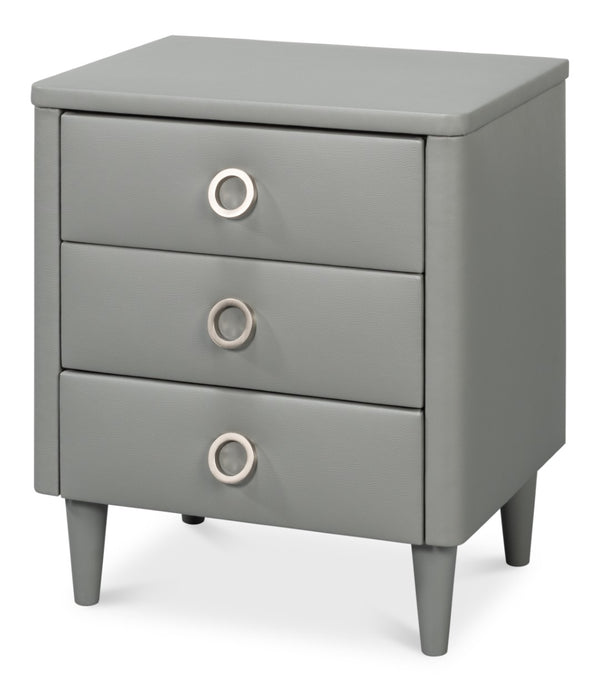Sarreid Avvolto Modern Three Drawer Night Stand With Soft Close Drawers And Stylish Silver Handles Grey  53985