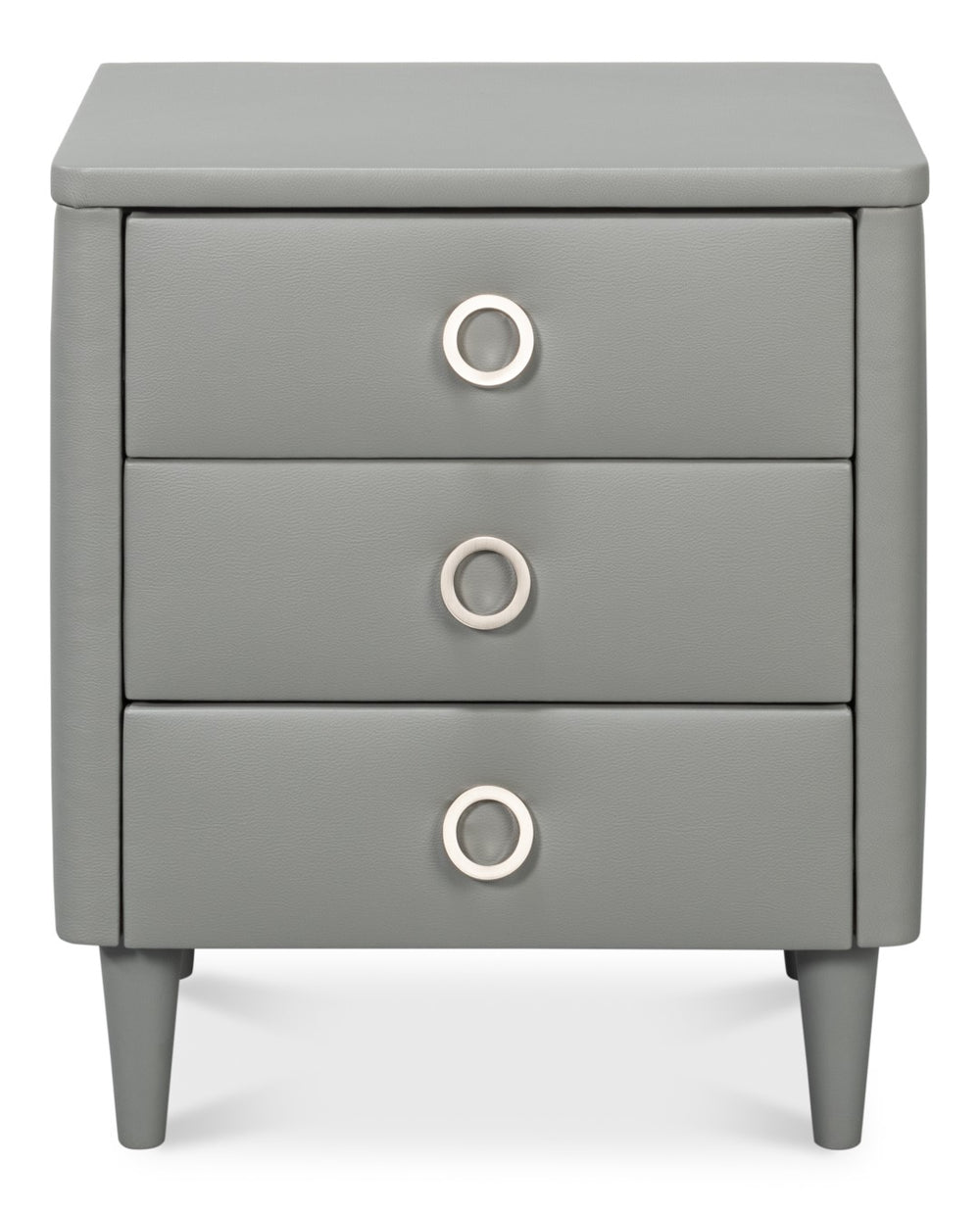 Sarreid Avvolto Modern Three Drawer Night Stand With Soft Close Drawers And Stylish Silver Handles Grey  53985