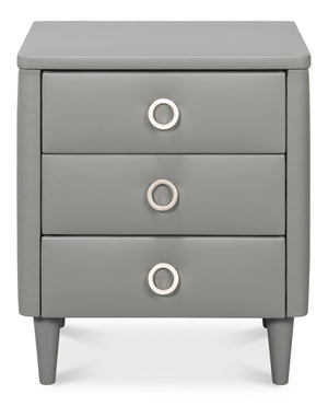 Sarreid Avvolto Modern Three Drawer Night Stand With Soft Close Drawers And Stylish Silver Handles Grey  53985