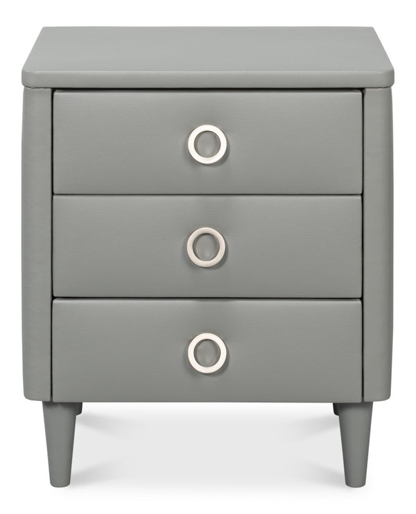 Sarreid Avvolto Modern Three Drawer Night Stand With Soft Close Drawers And Stylish Silver Handles Grey  53985