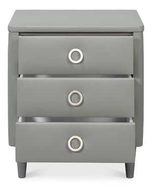Sarreid Avvolto Modern Three Drawer Night Stand With Soft Close Drawers And Stylish Silver Handles Grey  53985