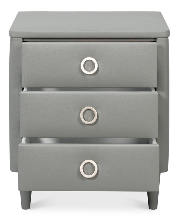 Sarreid Avvolto Modern Three Drawer Night Stand With Soft Close Drawers And Stylish Silver Handles Grey  53985