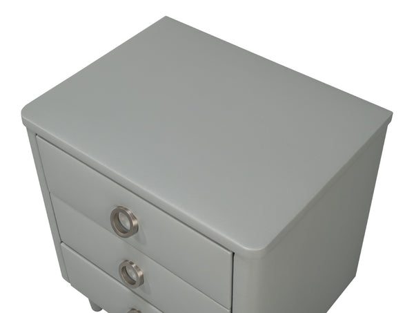 Sarreid Avvolto Modern Three Drawer Night Stand With Soft Close Drawers And Stylish Silver Handles Grey  53985