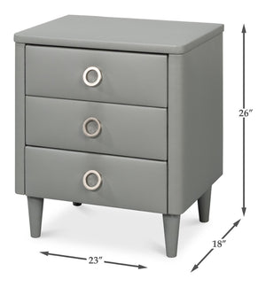 Sarreid Avvolto Modern Three Drawer Night Stand With Soft Close Drawers And Stylish Silver Handles Grey  53985