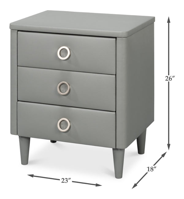 Sarreid Avvolto Modern Three Drawer Night Stand With Soft Close Drawers And Stylish Silver Handles Grey  53985