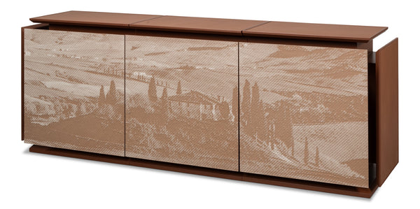 Sarreid Vista Sideboard - Elegant Porcelain Top & Stylish Blockwood Doors - Modern Mdf Veneer Design Brown  53987