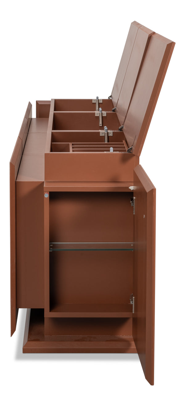 Sarreid Vista Sideboard - Elegant Porcelain Top & Stylish Blockwood Doors - Modern Mdf Veneer Design Brown  53987