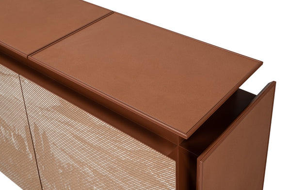 Sarreid Vista Sideboard - Elegant Porcelain Top & Stylish Blockwood Doors - Modern Mdf Veneer Design Brown  53987