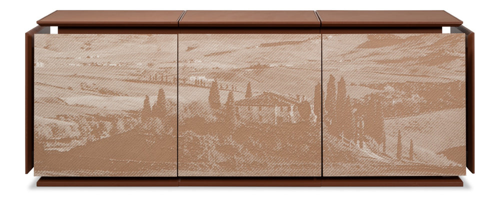 Sarreid Vista Sideboard - Elegant Porcelain Top & Stylish Blockwood Doors - Modern Mdf Veneer Design Brown  53987