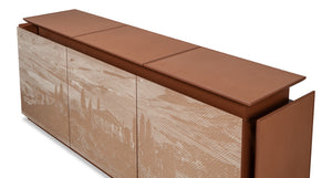 Sarreid Vista Sideboard - Elegant Porcelain Top & Stylish Blockwood Doors - Modern Mdf Veneer Design Brown  53987