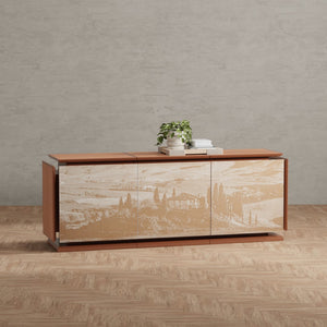 Sarreid Vista Sideboard - Elegant Porcelain Top & Stylish Blockwood Doors - Modern Mdf Veneer Design Brown  53987