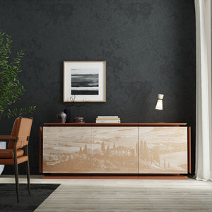 Sarreid Vista Sideboard - Elegant Porcelain Top & Stylish Blockwood Doors - Modern Mdf Veneer Design Brown  53987