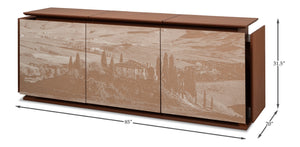 Sarreid Vista Sideboard - Elegant Porcelain Top & Stylish Blockwood Doors - Modern Mdf Veneer Design Brown  53987