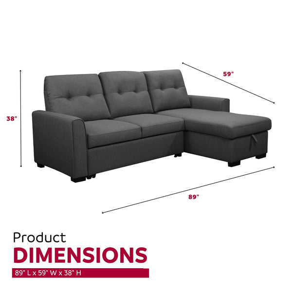 English Elm Living L-Shaped Sleeper Sofa Lounger with Storage Chaise, Convertible Sectional Bed, Durable Frame Grey 52 L x 35 W x 23 H B2741S00005
