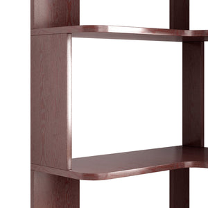 English Elm 6 Tier Freestanding L-Shaped Corner Bookshelf with Anti-Tip, Rounded Corners, 3D Wood Grain Finish Ox Blood Red W2899P372514