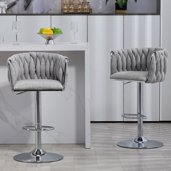 English Elm 360° Swivel Bar Stools Set of 2 with High-Rebound Cushions, Adjustable Counter Height, Sleek Chrome Frame for Kitchen Island and Cafe Seating Gray W2215P184994