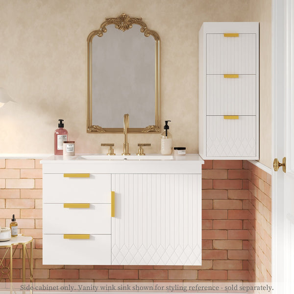 English Elm Wall Mounted Floating Cabinet with Adjustable Height and Modular Design for Custom Bathroom Storage White N710P324099K