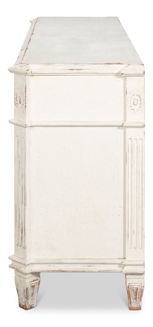 Sarreid Dramond Sideboard - Elegant Acacia Wood With Antique White Wash Finish For Timeless Home Decor White  53993