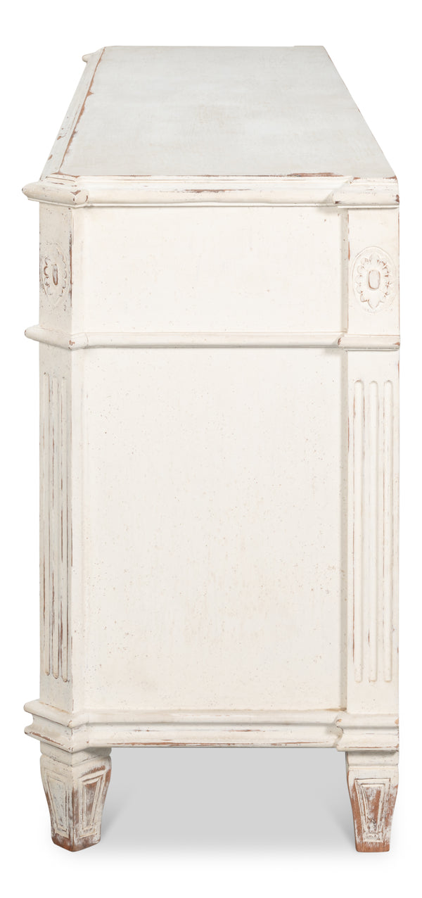 Sarreid Dramond Sideboard - Elegant Acacia Wood With Antique White Wash Finish For Timeless Home Decor White  53993