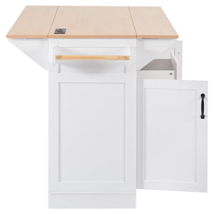 English Elm K&K Convertible 55.7" Folding Kitchen Island Cart with Power Outlet, Spice Rack, 5 Wheels, Multi-Use White N707P186617W