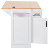 English Elm K&K 55.7'' Large Kitchen Island With 2 Drop Leaf,, Rolling Kitchen Cart On 5 Wheels With Power Outlet, Folding Storage Dining Table With Spice & Towel Rack , 3 Drawers, For Kitchen, Dining Room,White