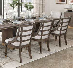 English Elm Modern Luxury 9-Piece Dining Set With Extension Table & 8 Gold-Tipped Armchairs For Elegant Dining B011S01465