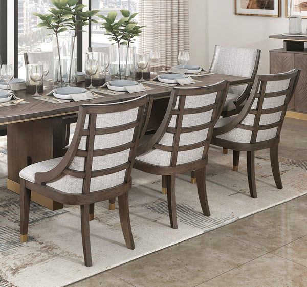 English Elm Modern Luxury 9-Piece Dining Set With Extension Table & 8 Gold-Tipped Armchairs For Elegant Dining B011S01465