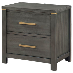 English Elm Herndon Grey 2-Drawer Nightstand with USB Port, Brass Accents & Wood Grain Finish for Modern Bedrooms B062P299925