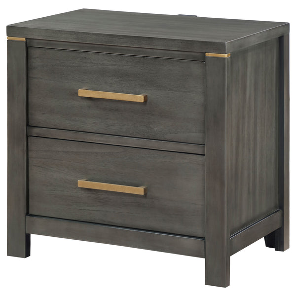 English Elm Herndon Grey 2-Drawer Nightstand with USB Port, Brass Accents & Wood Grain Finish for Modern Bedrooms B062P299925