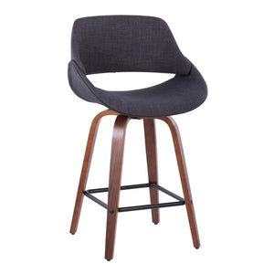 English Elm 26" Mid-century Swivel Counterstools Walnut Legs Charcoal Upholstery Set of 2 B202S00250