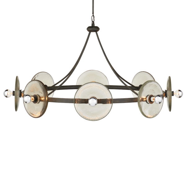 Circumstellar Disc Chandelier – Stunning Handmade Recycled Glass & Wrought Iron Light Fixture