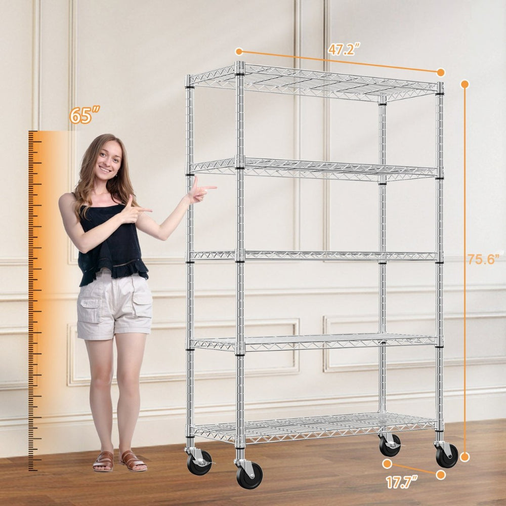 English Elm 5-shelf Heavy Duty Wire Rack Industrial Carbon Steel Garage Pantry Storage Unit Chrome W5386P445677