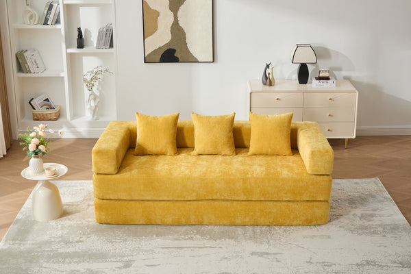 English Elm UNITED Folding Sofa Bed with Removable Cover Zipper, Chenille Memory Foam Sleeper for Small Spaces Yellow W1568P293806