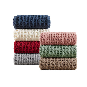 JLA Home Madison Park - Throw Handmade Chenille Chunky Knit Throw – OEKO‑TEX Certified, Plush 50x60 Cozy Layer for Home Decor Ivory MP50-7673
