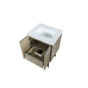 English Elm Rustic Acacia Wood Bath Vanity With White Quartz Top, 24" W X 20" D, Soft-Close Doors & Storage Options B2731P259588-GIGA