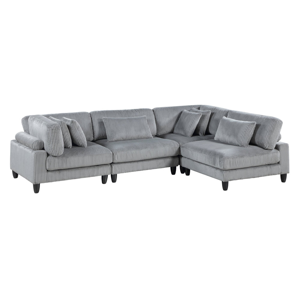 English Elm Living 4-Piece Modular Sectional Sofa Set in Corduroy Upholstery with Plush Cushions and Solid Wood Legs Gray 40 L x 40 W x 17.5 H B011S01559
