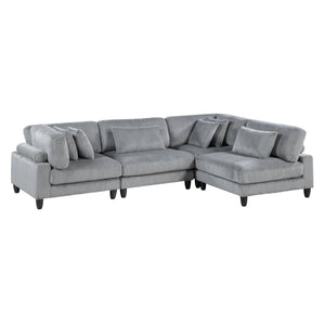 English Elm Living 4-Piece Modular Sectional Sofa Set in Corduroy Upholstery with Plush Cushions and Solid Wood Legs Gray 40 L x 40 W x 17 H B011S01558