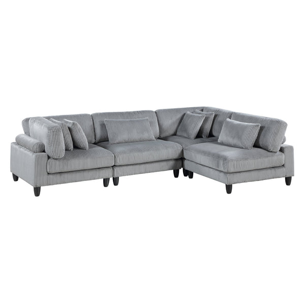 English Elm Living 4-Piece Modular Sectional Sofa Set in Corduroy Upholstery with Plush Cushions and Solid Wood Legs Gray 40 L x 40 W x 17 H B011S01558