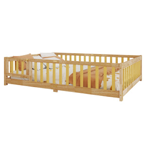 English Elm Full Size Floor Bed With Safety Guardrails, Eco-Friendly Rubber Wood, Minimalist Design & Easy Access W504P286380